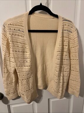 Crochet Open-Front Cardigan Sweater - Cream